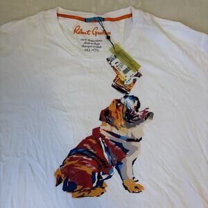 NWT Robert Graham Men's Whiskey Dog Cotton T-Shirt - White/Multicolor 4XL